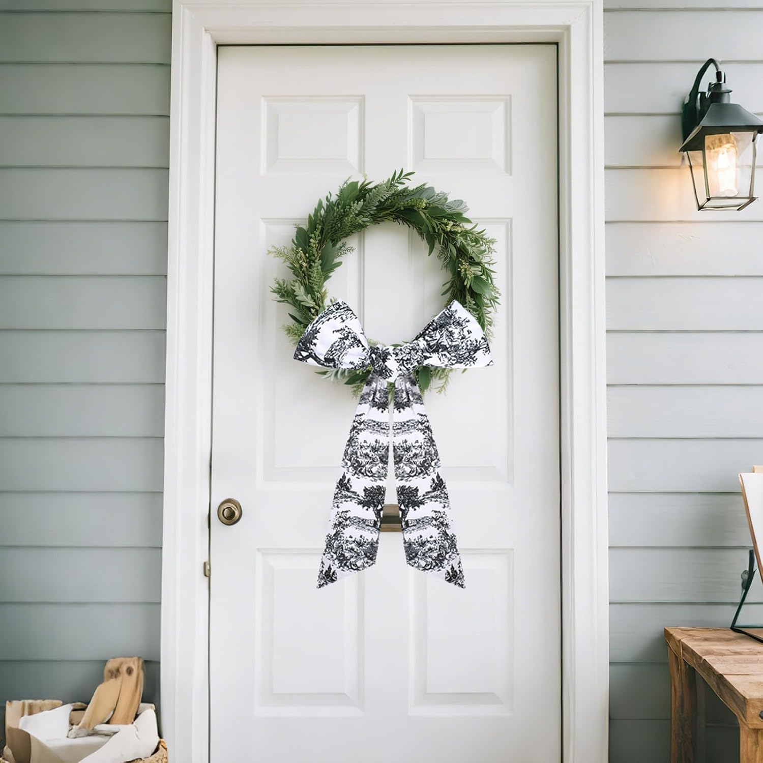 Black Wreath Sash for Front Door - 2 Pcs French Toile Accents for Home Decor