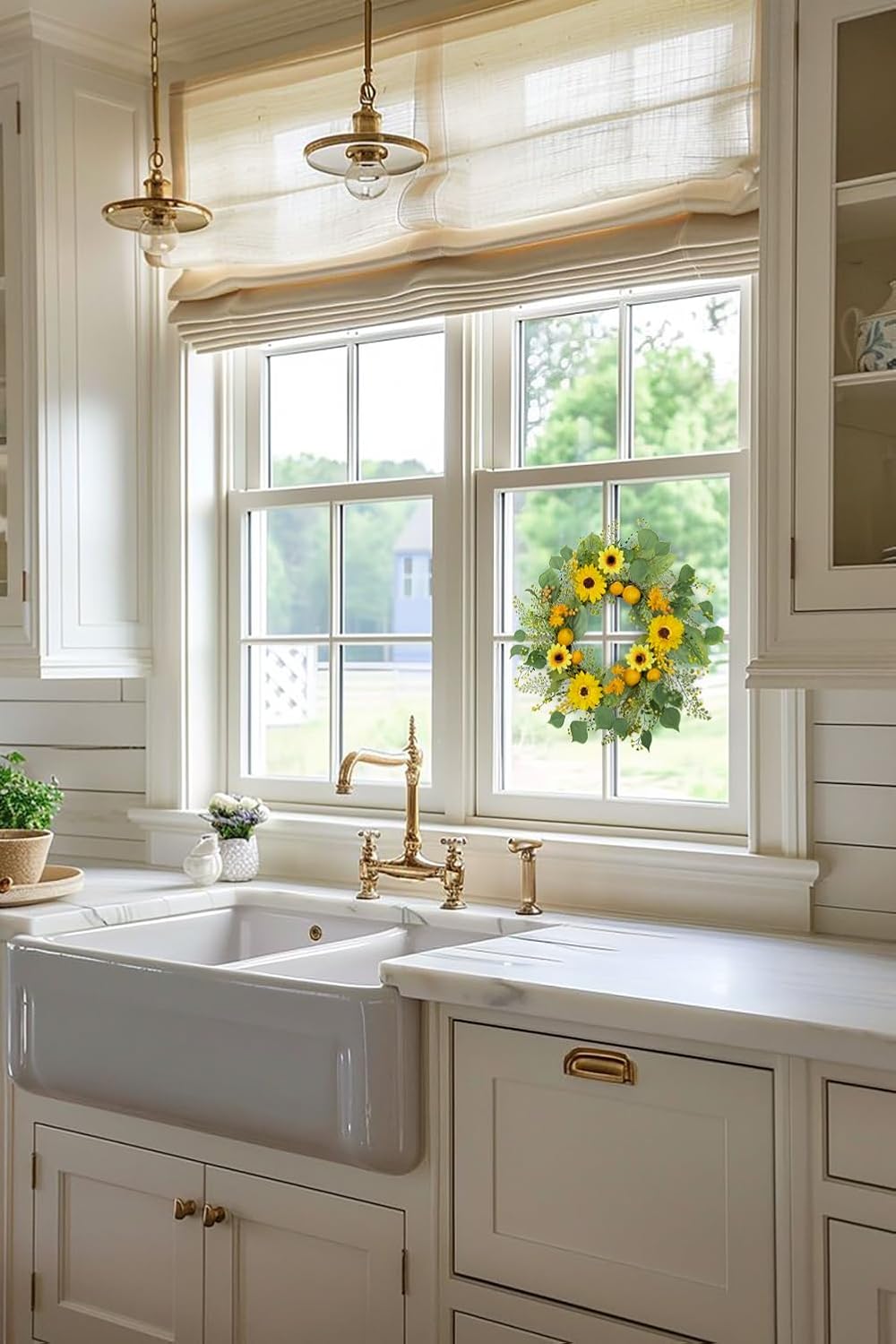 Lemon Sunflower Wreath for Front Door Spring Decor