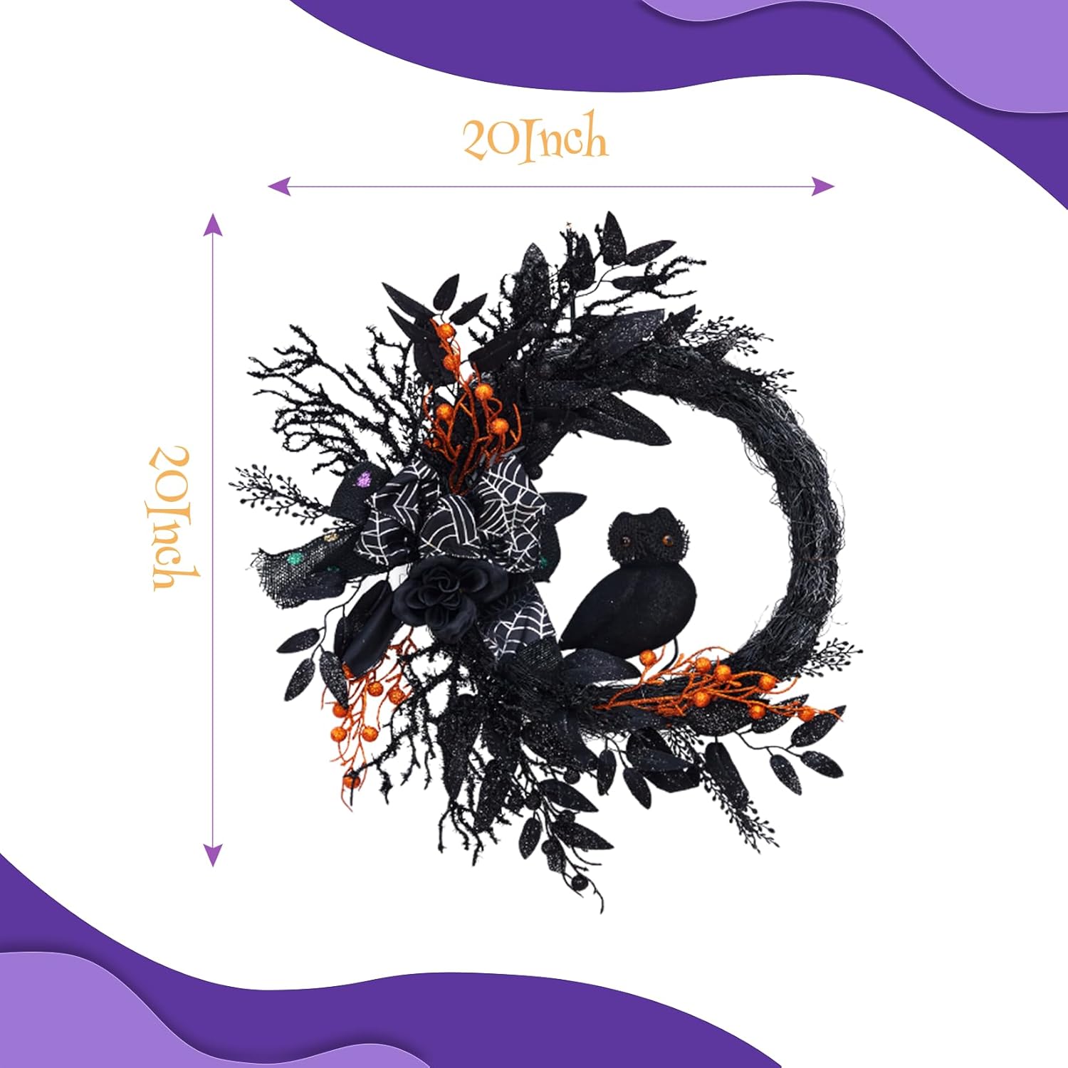 20 Inch Halloween Owl Wreath Door Decor