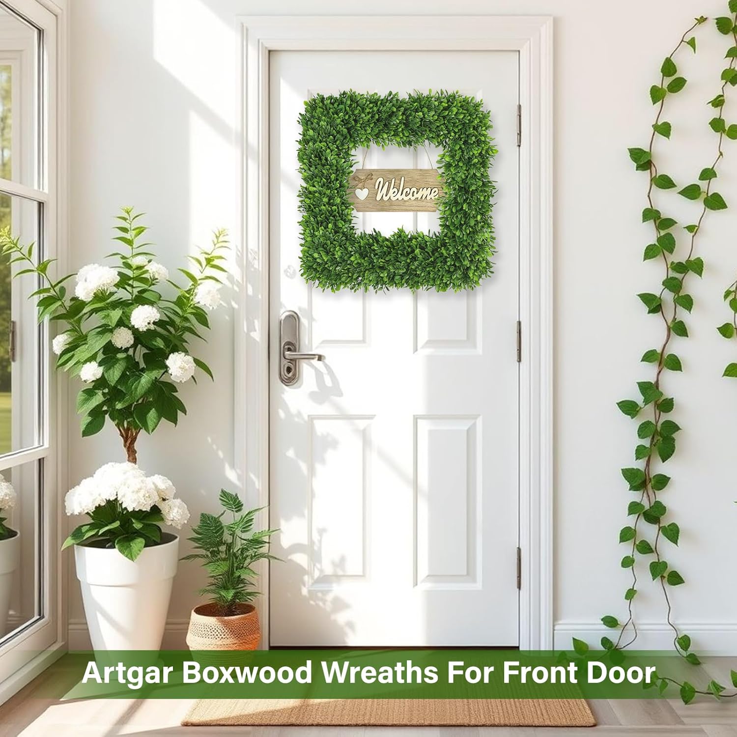 Artgar 20 Inch Boxwood Wreath for Front Door Decor