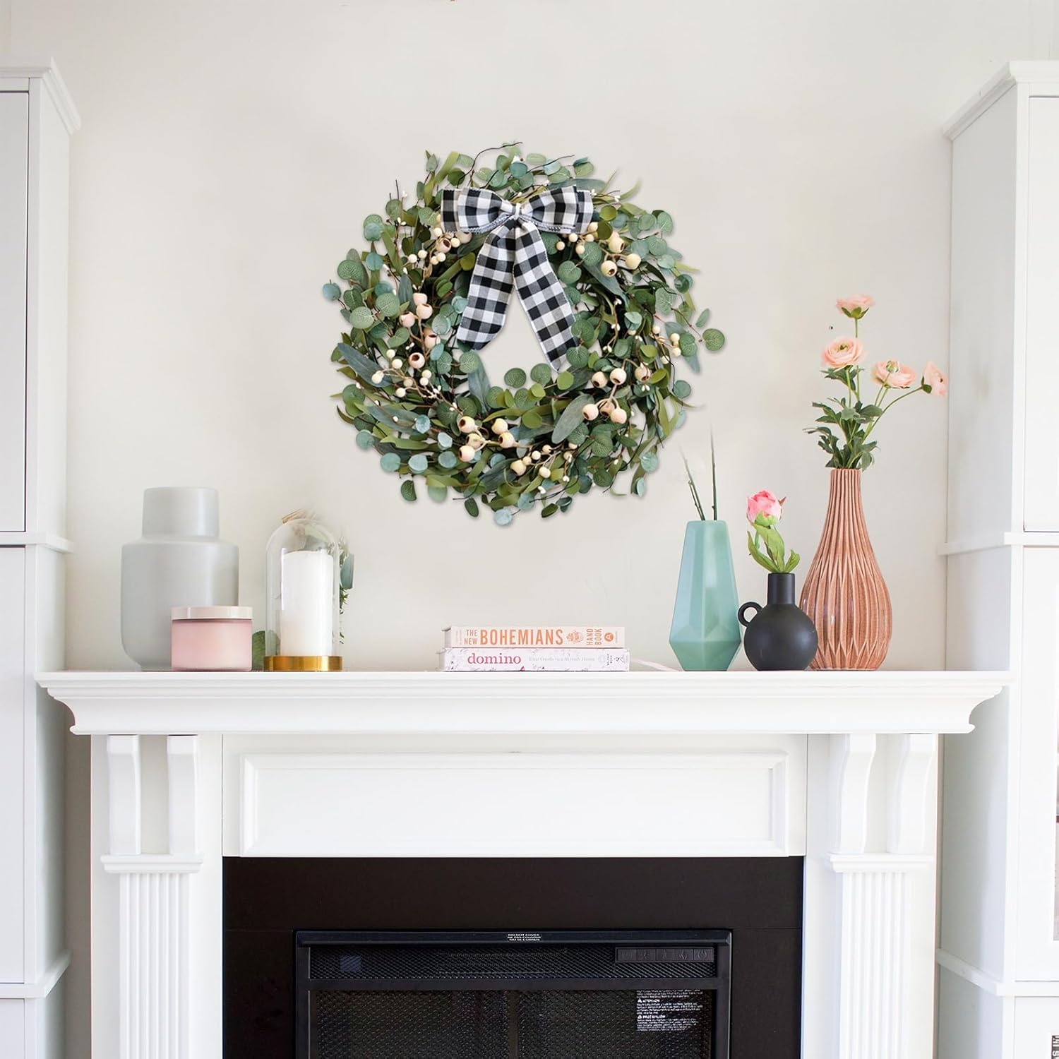 24 Inch Artificial Eucalyptus Wreath with Berries for Front Door