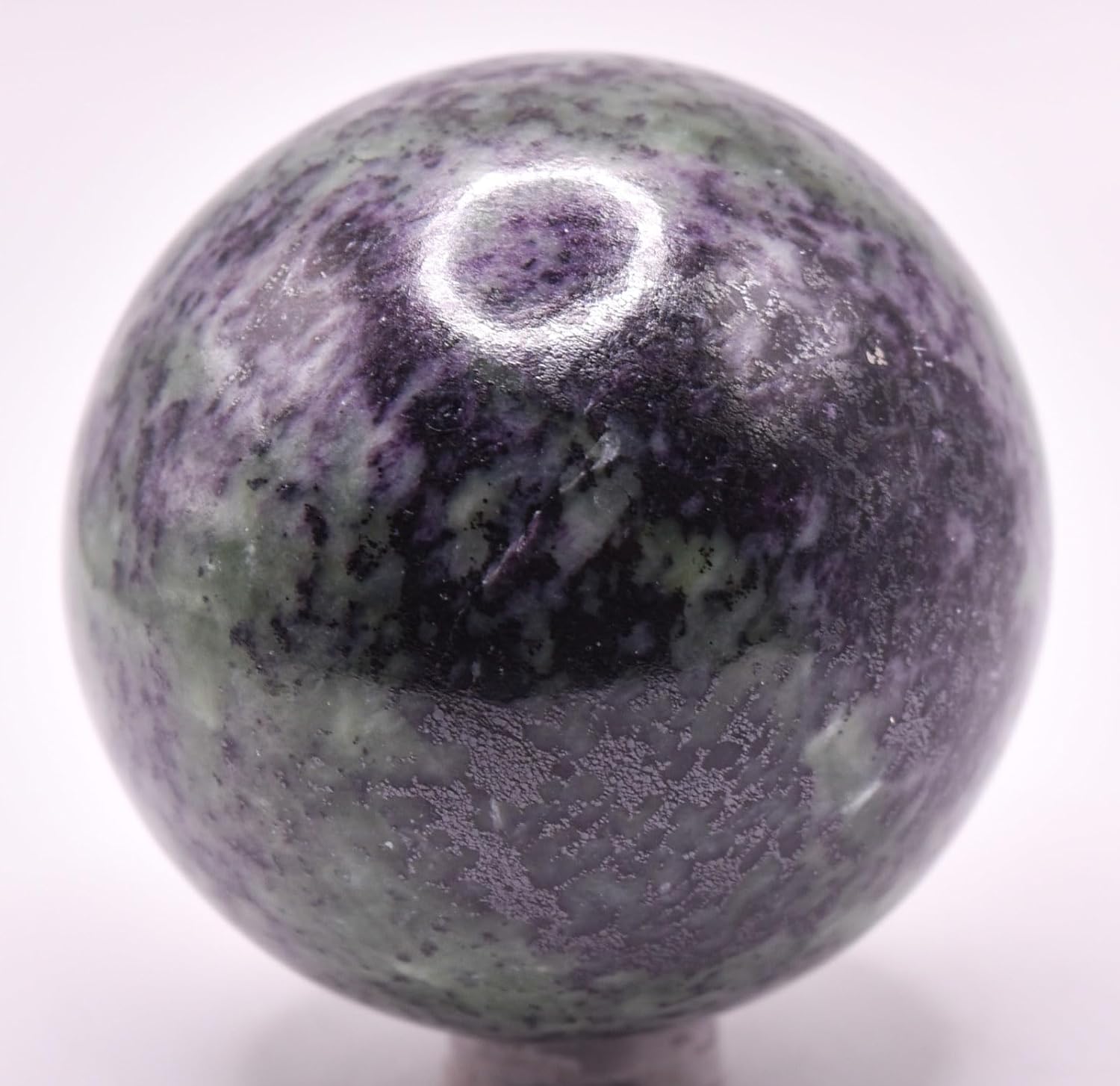 21 Inch Purple Kammererite Sphere with Green Inclusions - India Stand