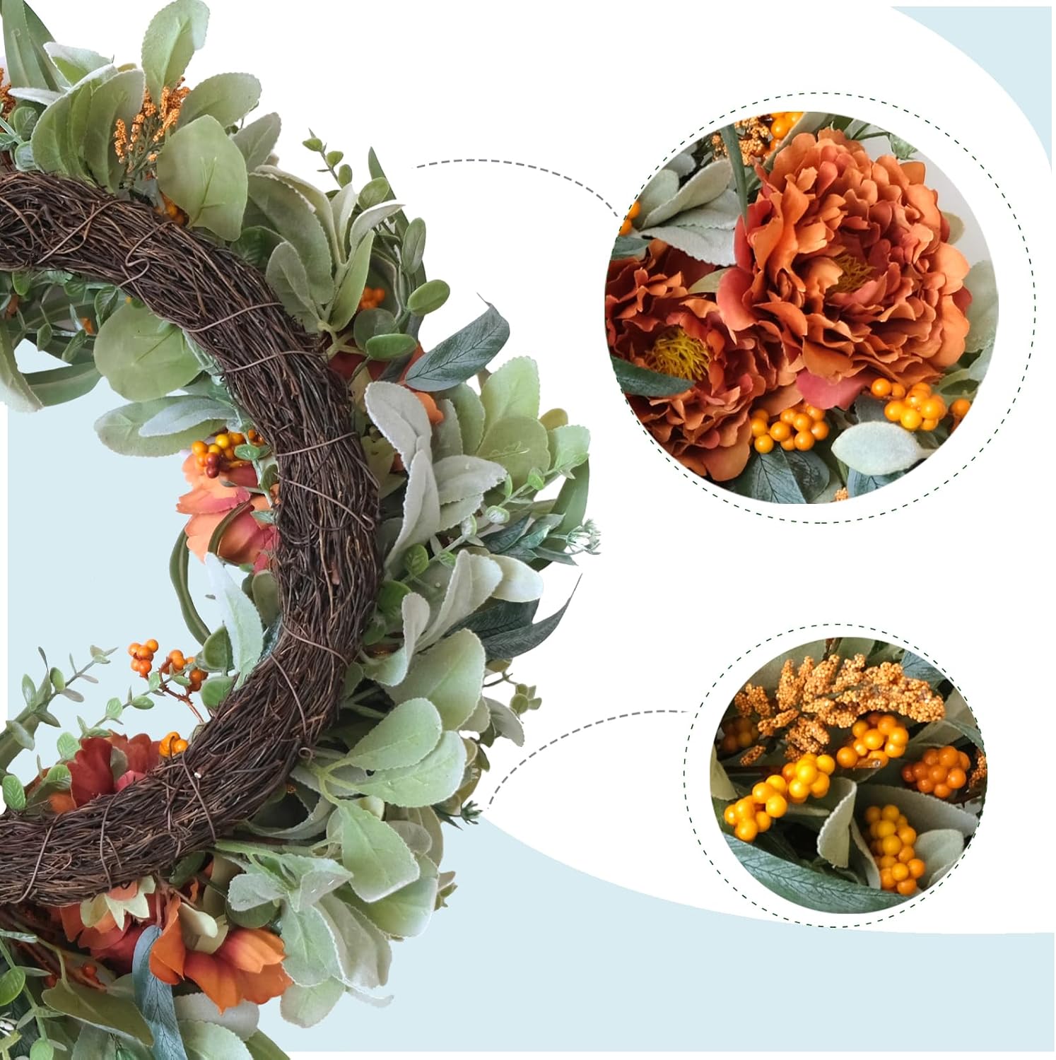 24 Inch Fall Peony Eucalyptus Wreath for Front Door