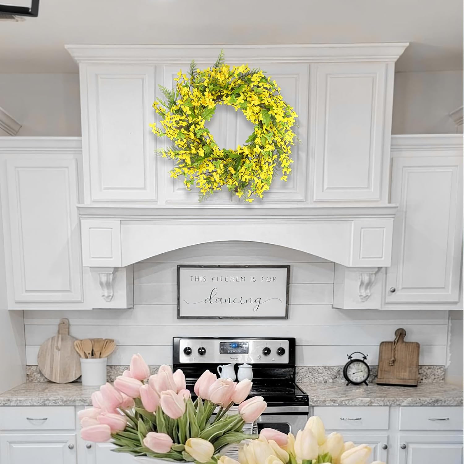 Cityes Yellow Forsythia Spring Wreath 20 Inches Artificial Floral Wreath for Front Door Decor