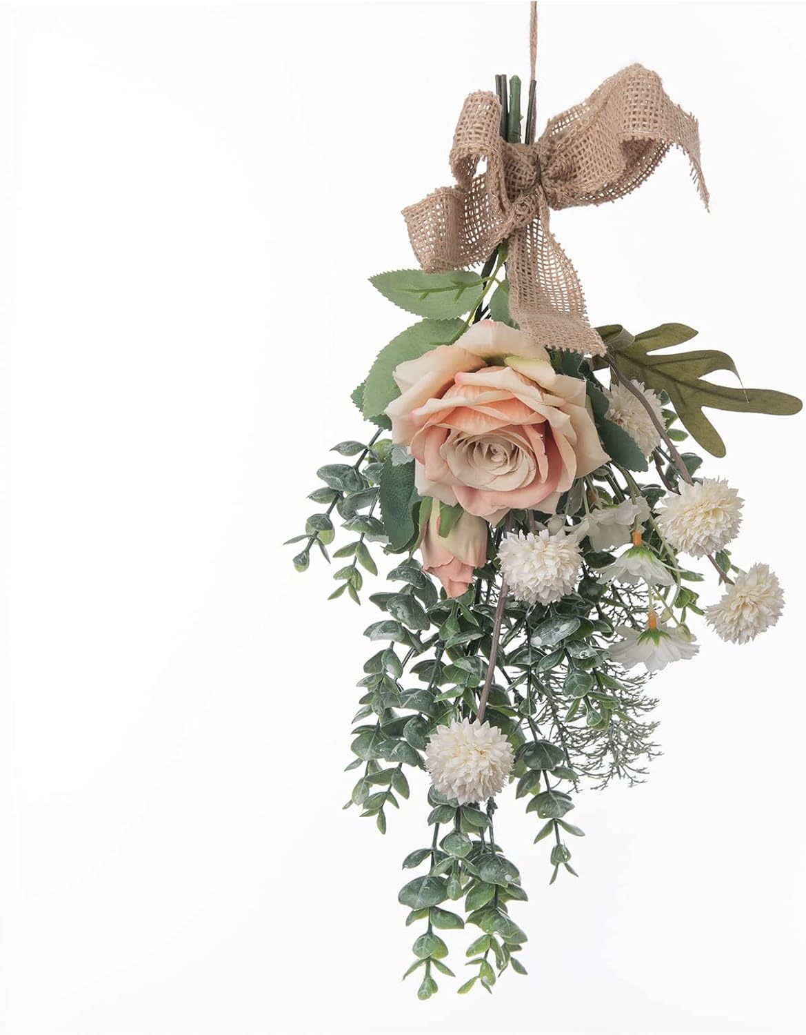 15in Artificial Floral Swag Wreath with Eucalyptus and Burlap Bow