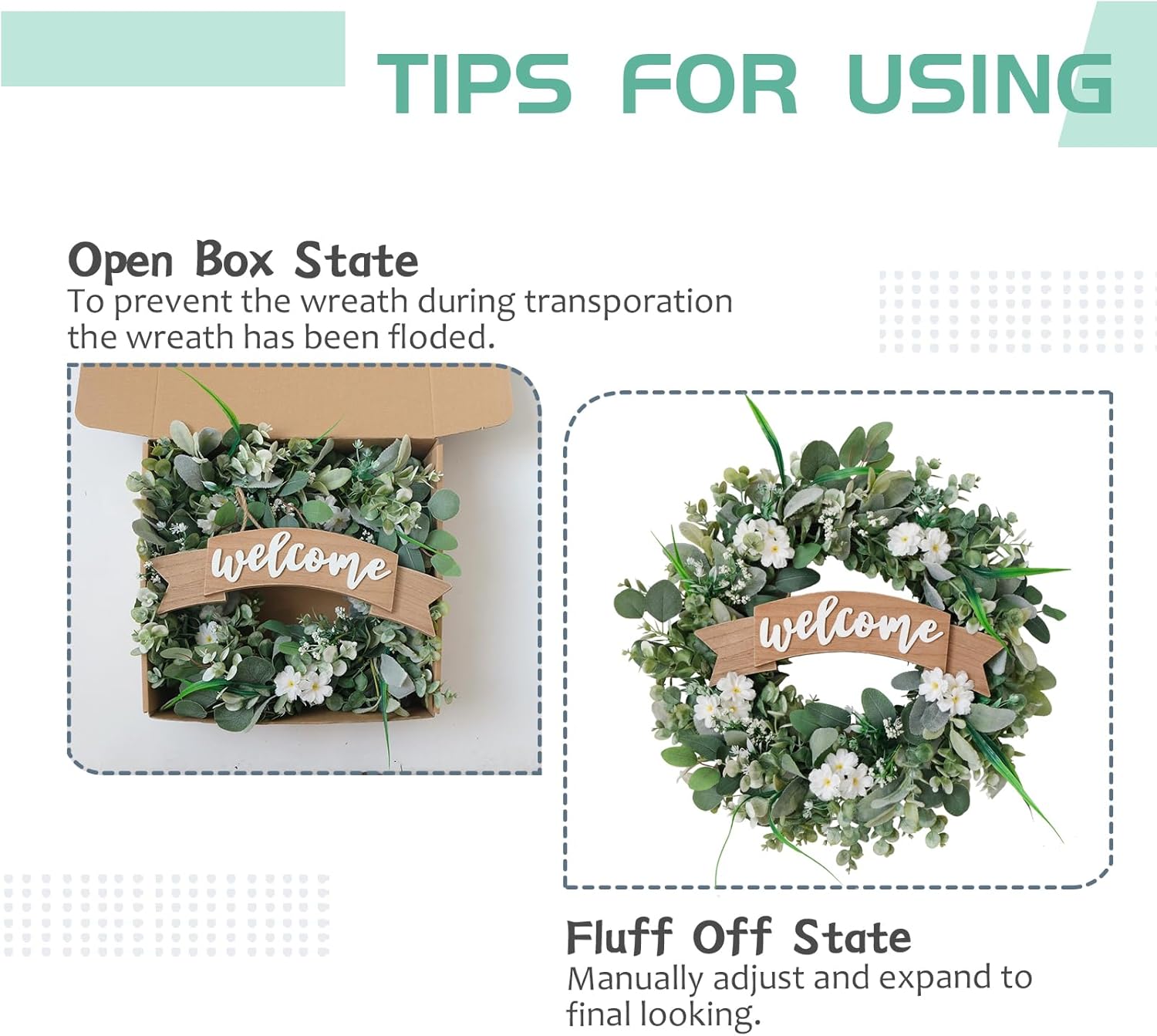24 Inch Spring Lamb Ear Green Leaves Wreath for Front Door