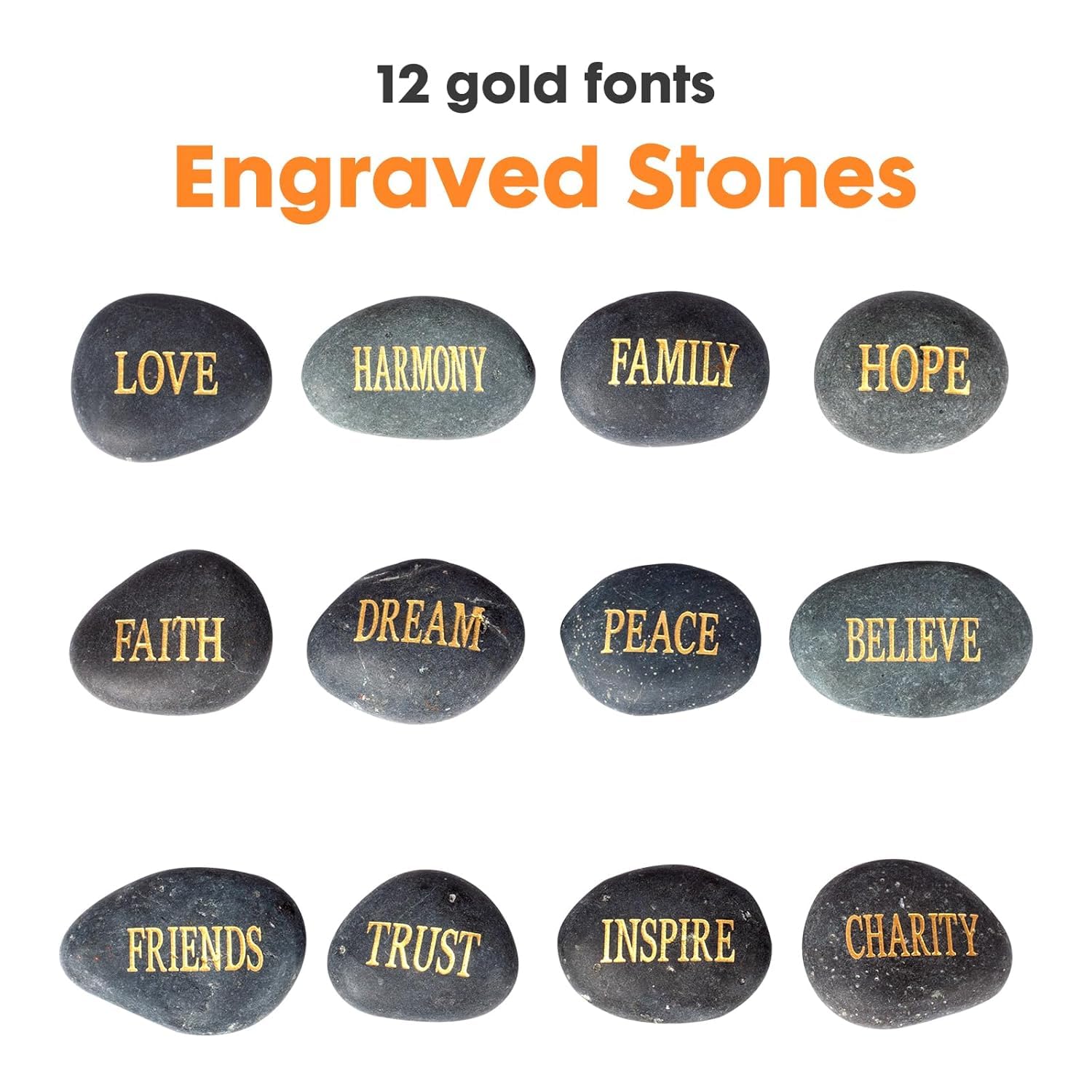 DIY Rocks with Inspirational Words Black 12pcs