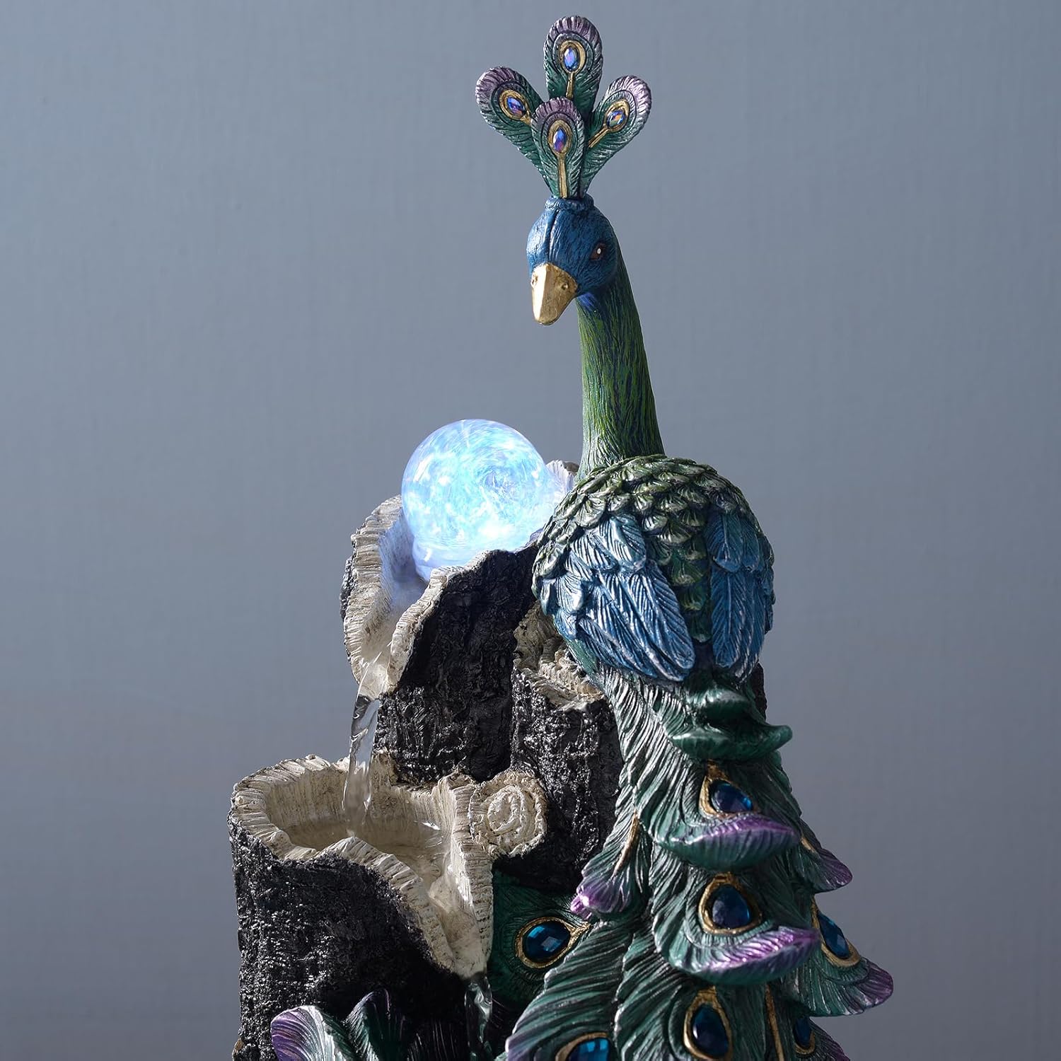 Kalona 1339 Inch Imitation Peacock Fountain with RGB LED Lights and Glass Rotating Ball