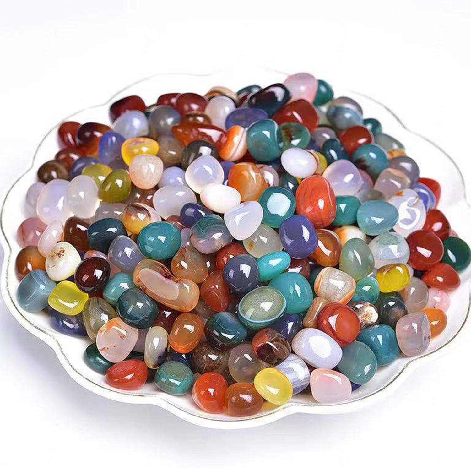 DECORN 1lb Bulk Natural Multicolor Agate Tumbled Stones for Decoration and Healing