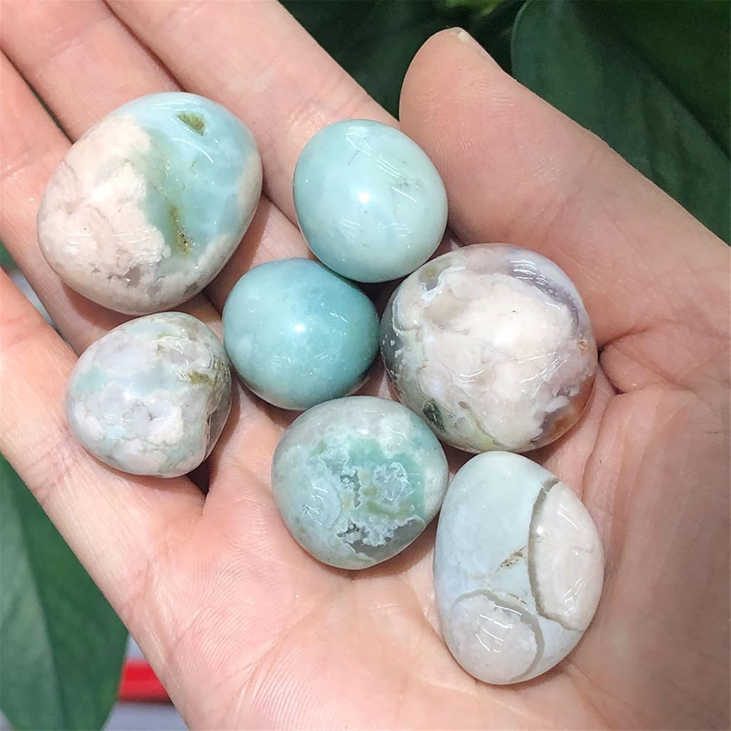 1pc Natural Green Sakura Agate Tumbled Stone Home Decor
