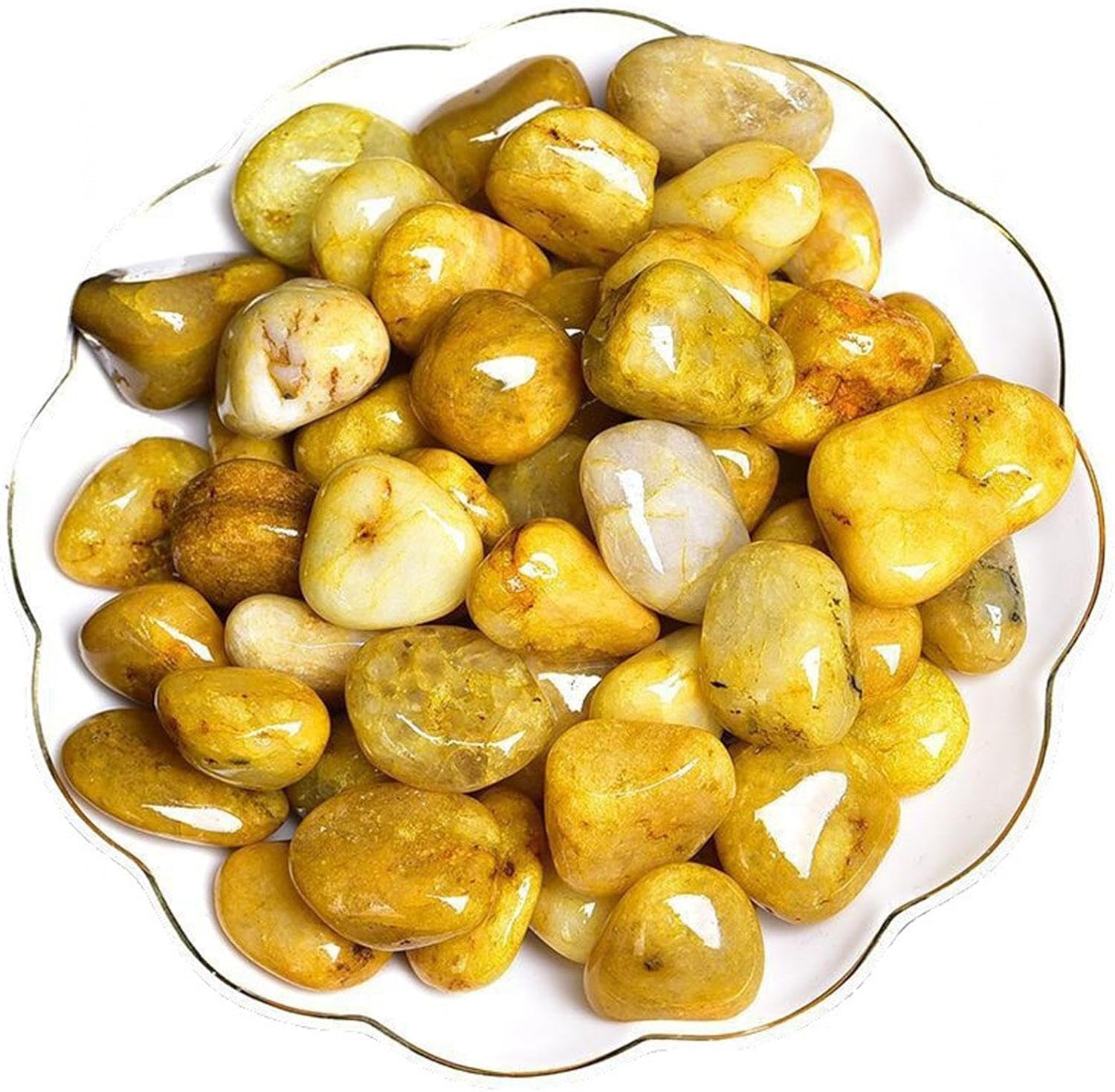 22 Pound Tumbled Yellow Jade Stones - Reiki Crystal Decor Stones for Indoor Fountain