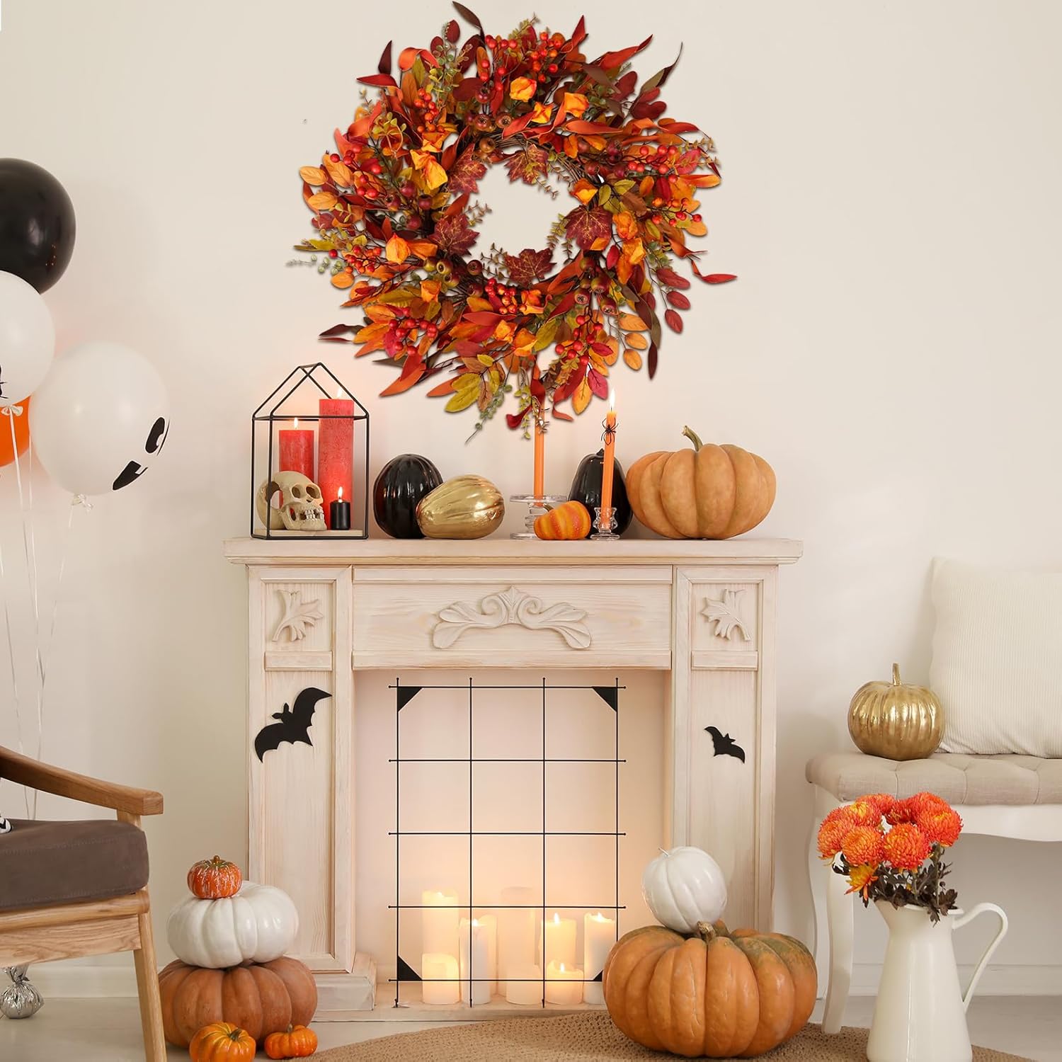 24 Inch Artificial Berry Wreath for Fall Holidays