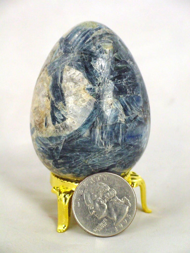 Kyanite Healing Egg 63mm x 64mm Reiki Activated Lapidary with Stand