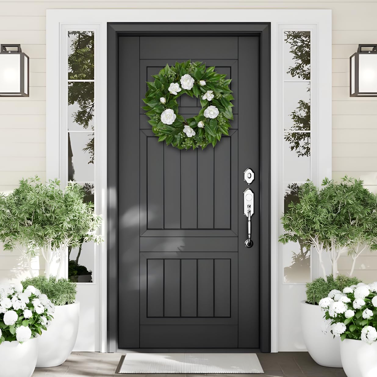 20 Inch Artificial Camellia Wreath for Front Door