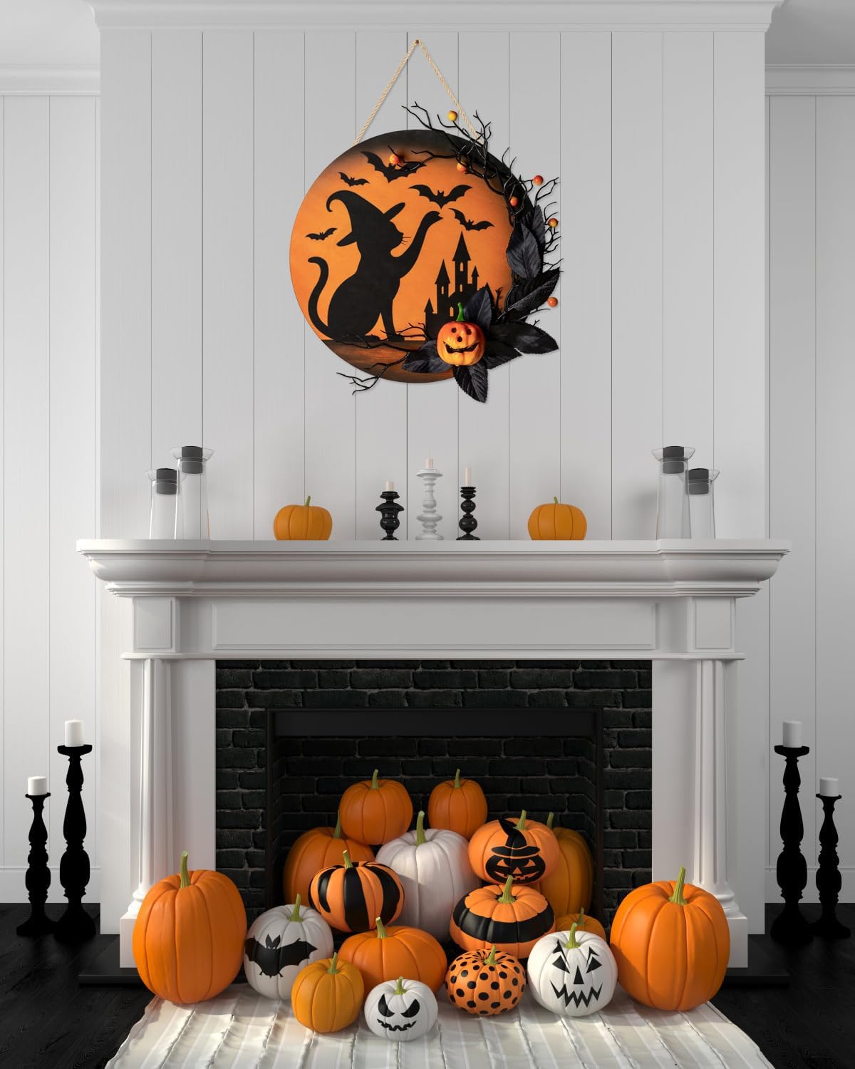 Halloween Wreath Front Door Decor 12 Inch Wood Wreath