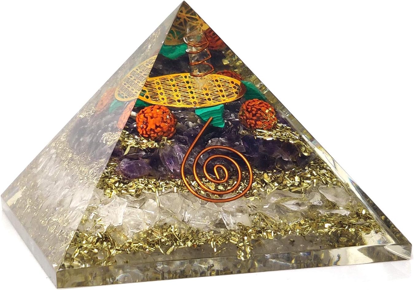 Geometric Pyramid with Amethyst and Crystal Quartz for Healing and Energy
