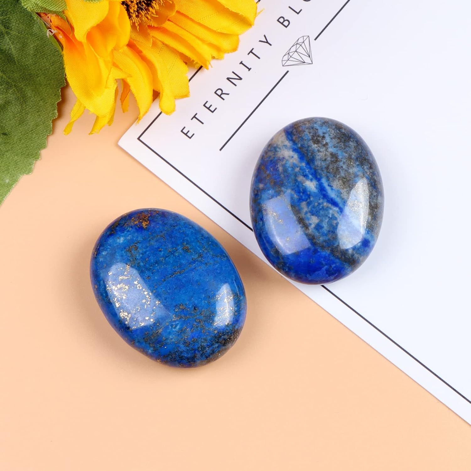 Chakra Worry Stones for Anxiety Lapis Lazuli Handcarved Pocket Stones 2PCS