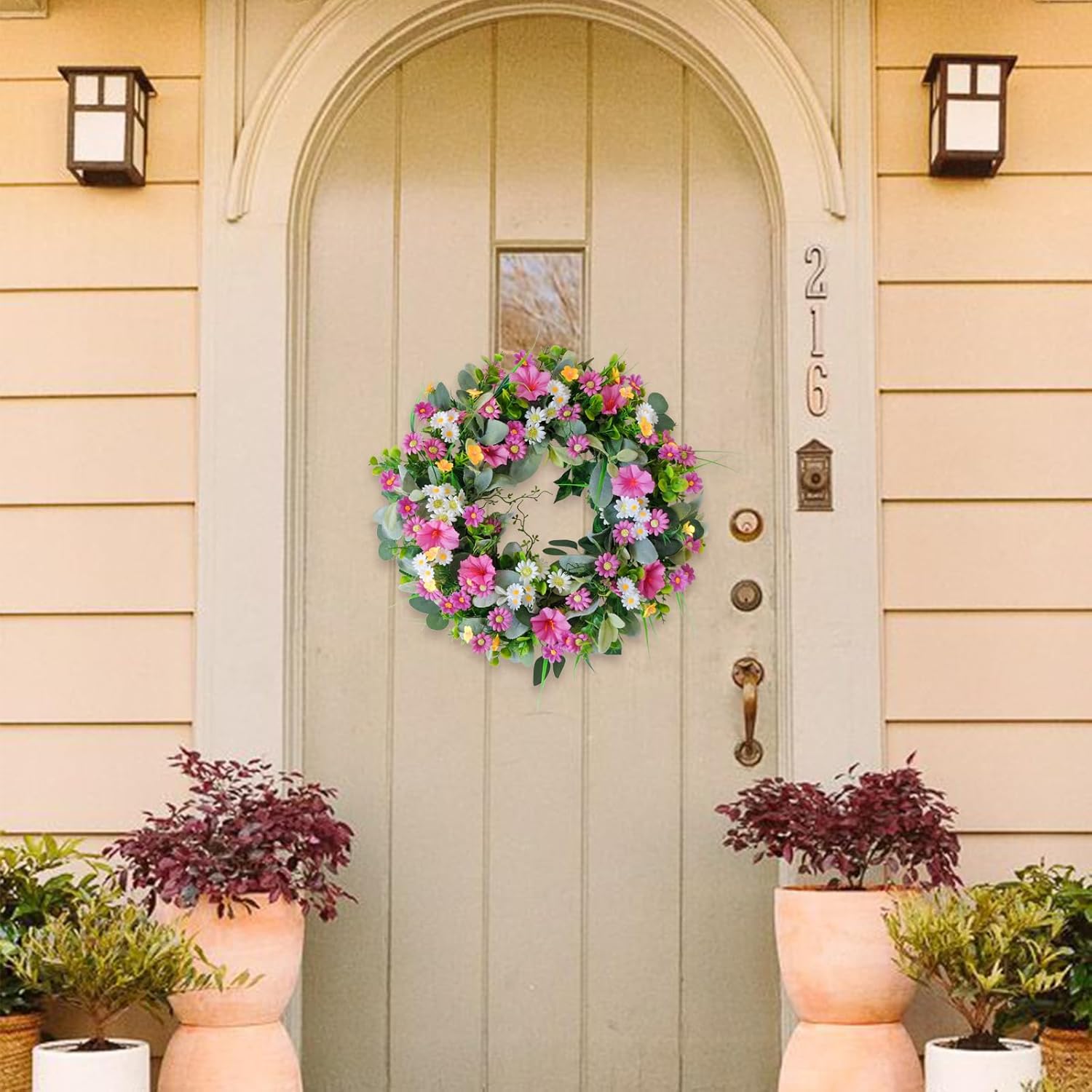 22 Inch Artificial Flower Wreath Spring Summer Decor