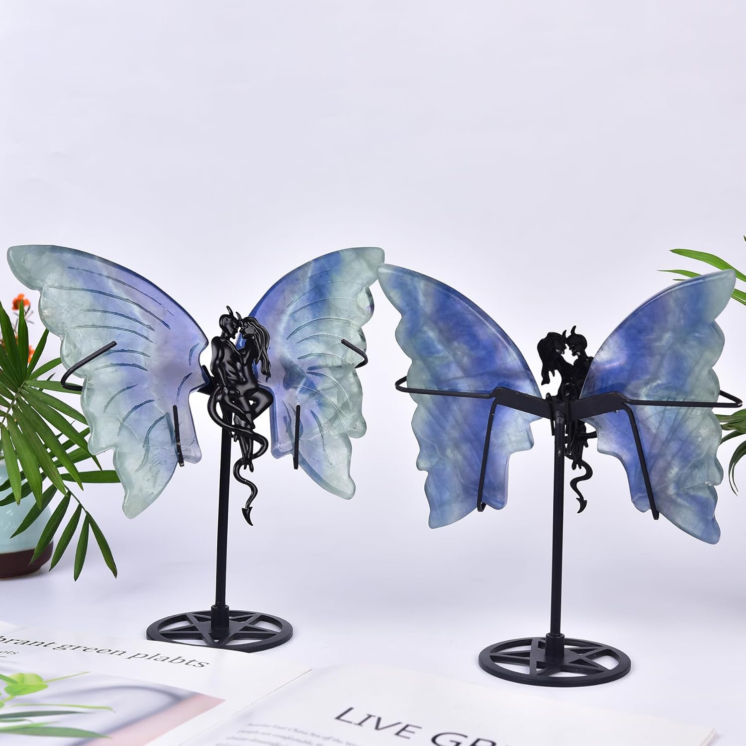JIC Gem Blue Fluorite Butterfly Wings Sculpture