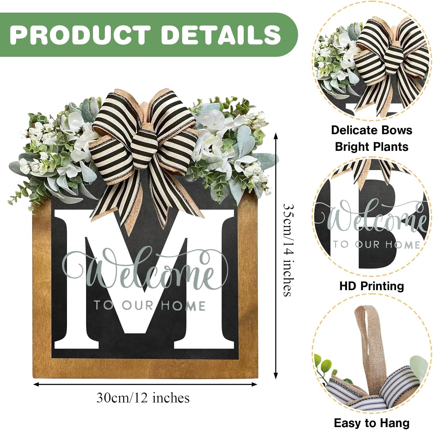 2025 Welcome Wreath for Front Door - 14x12 Inch Farmhouse Sign