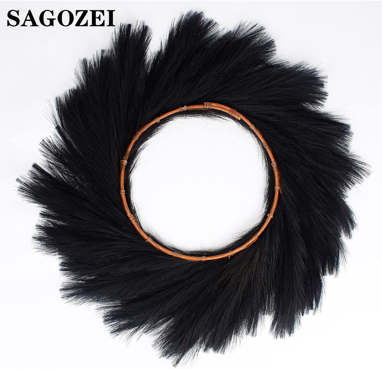 24 Inch Black Faux Pampas Grass Wreath for Front Door