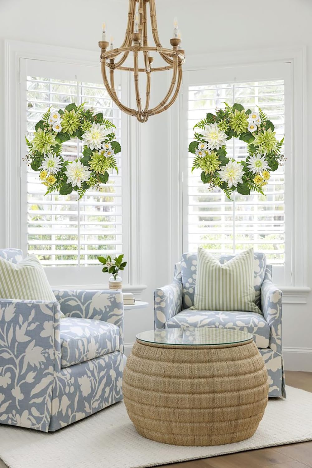 Briful 24 Inch Artificial Dahlia Flower Wreath