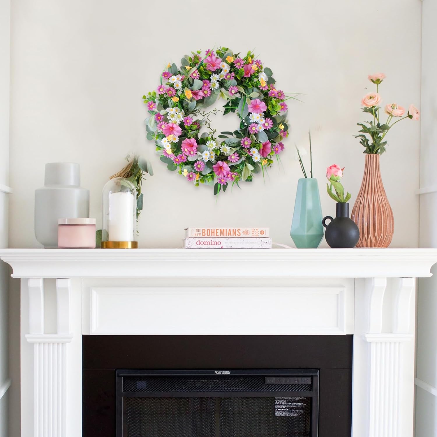22 Inch Artificial Flower Wreath Spring Summer Decor