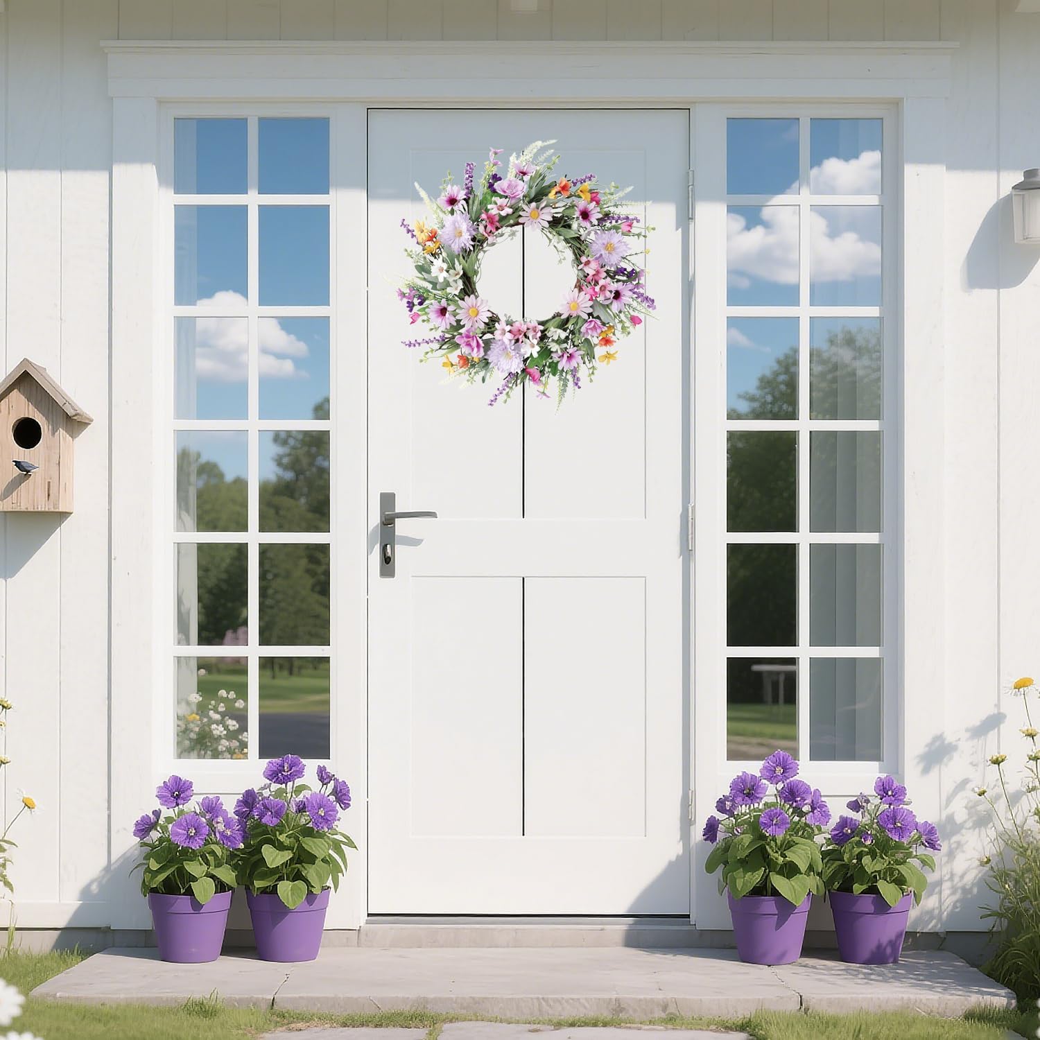 20 Inch Purple Wildflower Summer Wreath for Front Door
