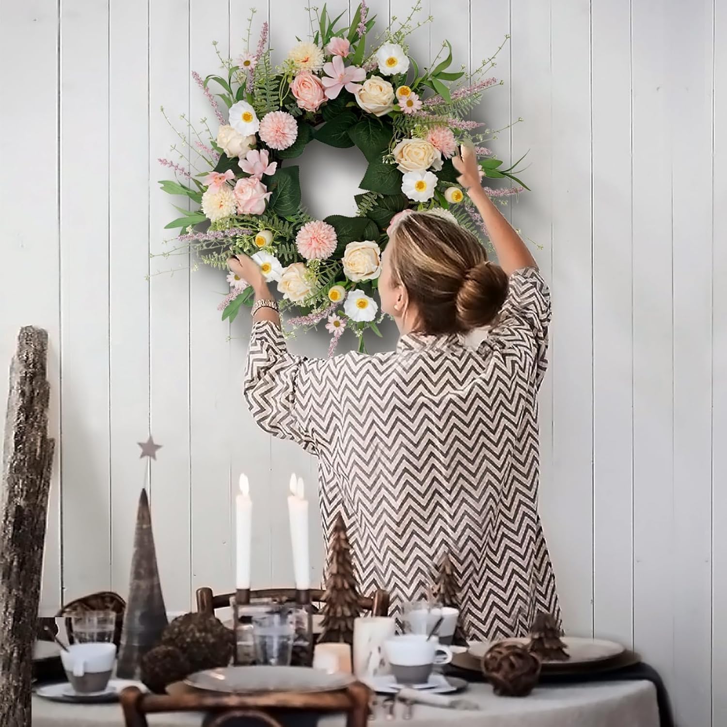 Pink Spring Summer Wreath for Front Door Decor