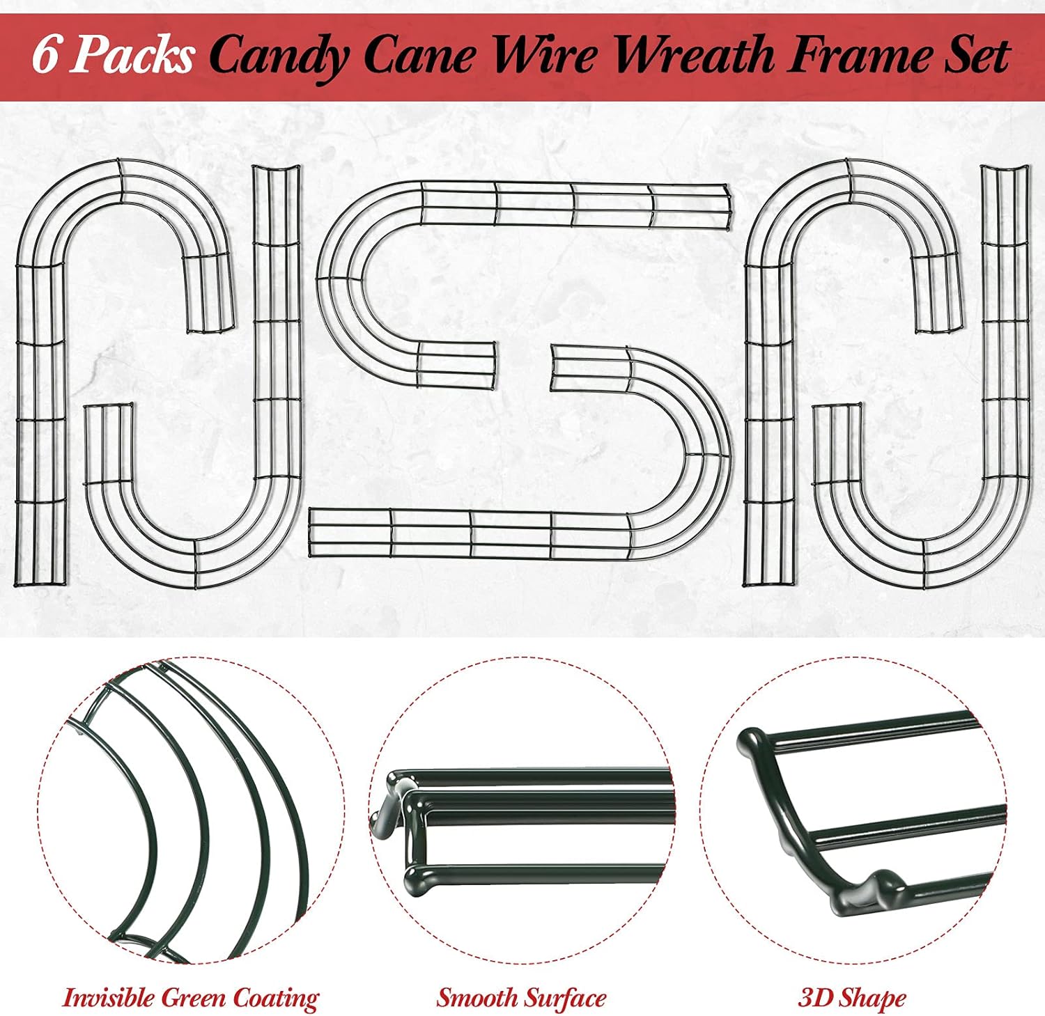 6 Piece Candy Cane Wire Wreath Frame for DIY Holiday Decoration