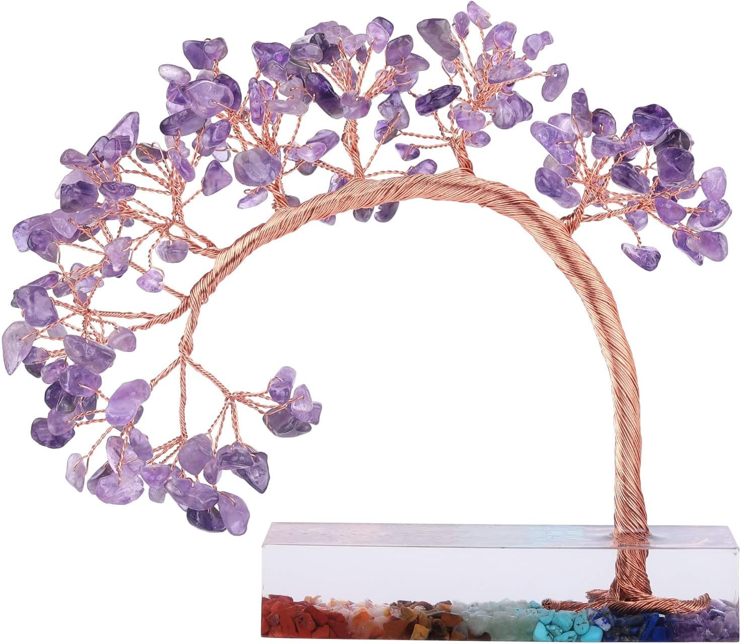 Mookaitedecor Bundle - 2 Items Carnelian Angel Figurines Amethyst Crystal Money Tree with Chakra Stones Resin Base