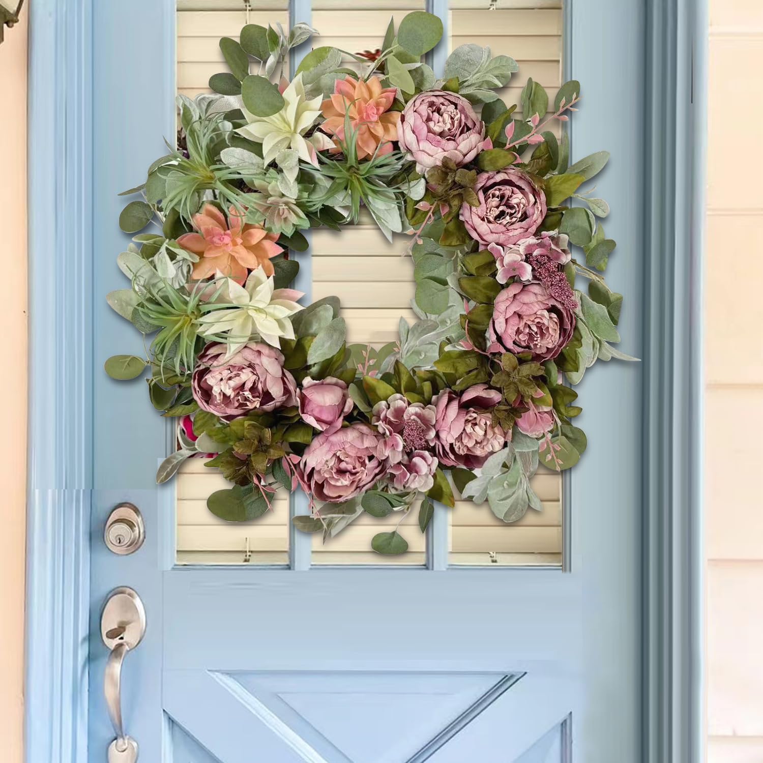 WANNA-CUL 24 Inch Spring Peony Wreath for Front Door