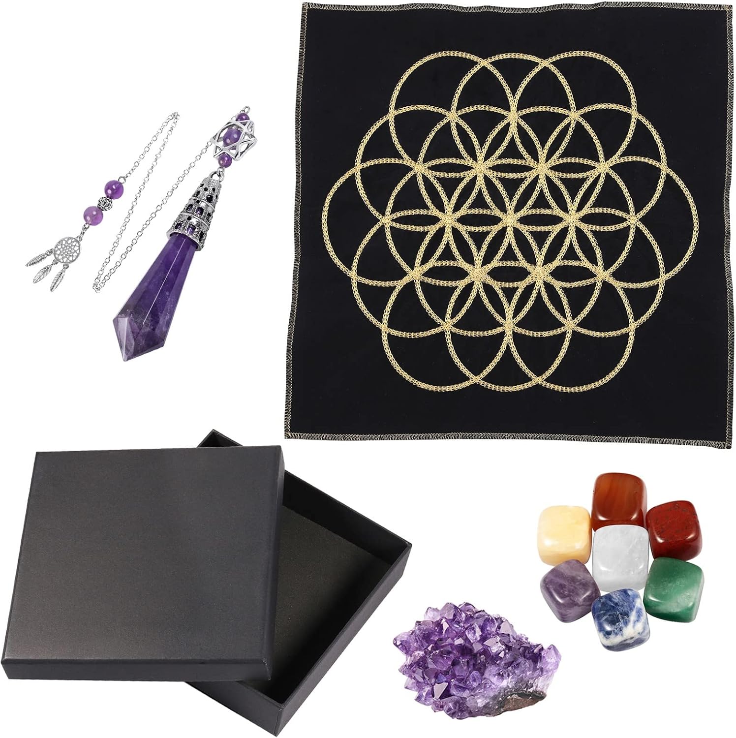 Rockcloud Chakra Crystal Meditation Mat Kit