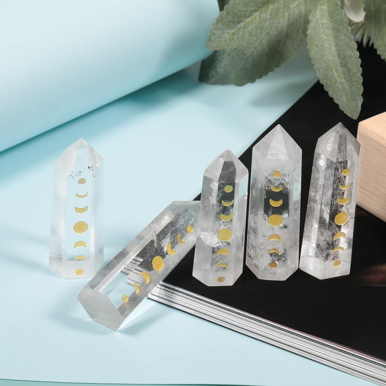 Rockcloud Moon Phase Crystal Wands for Meditation and Home Decor