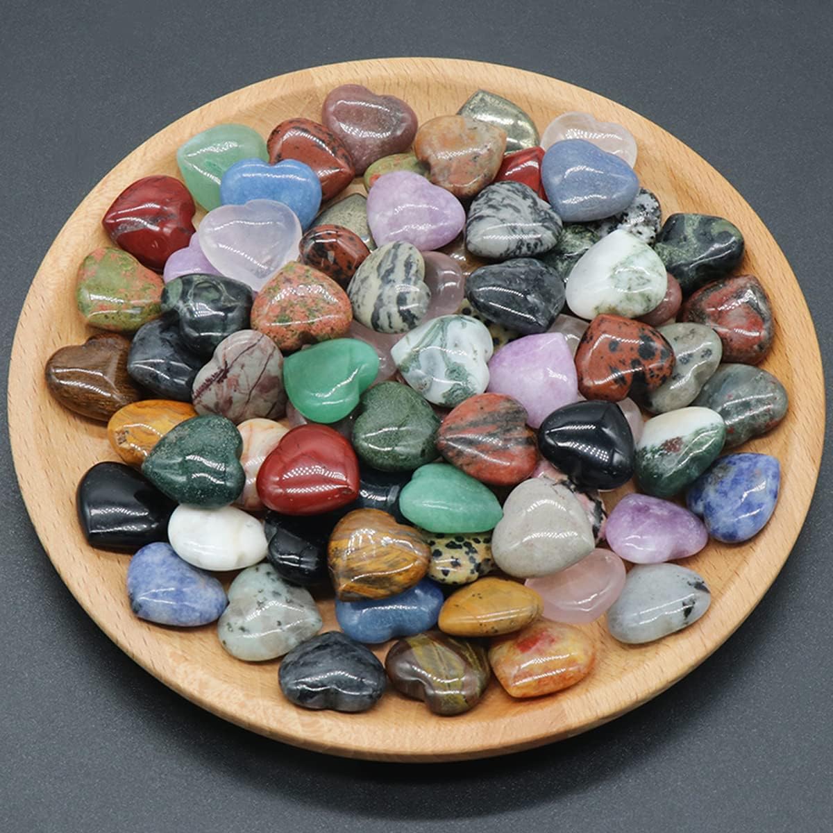 LE SKY 20 Pcs Natural Heart Shape Healing Crystal Agate Chakra Beads