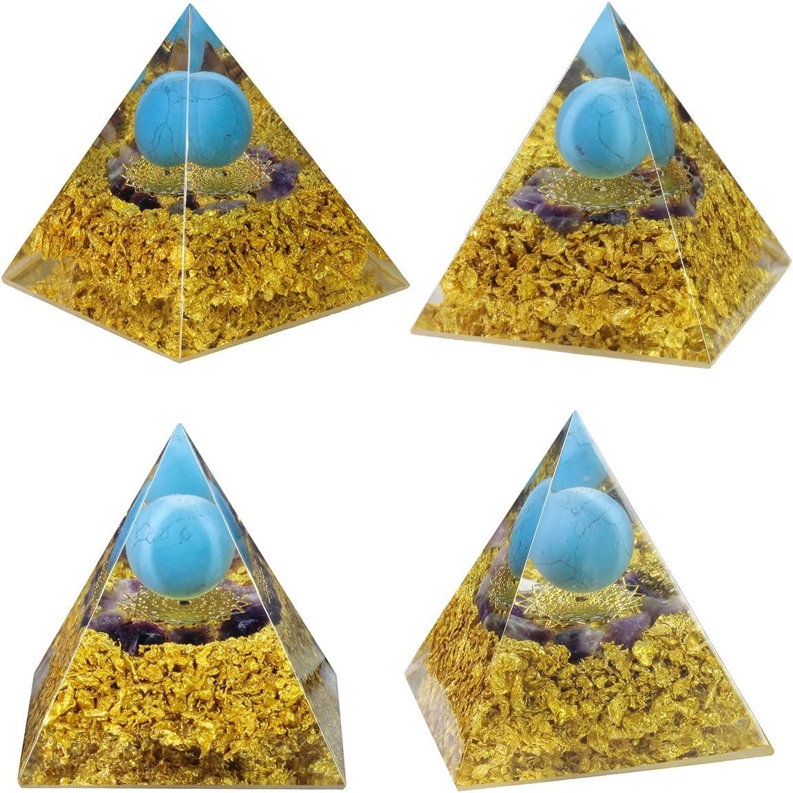 Blue Howlite Turquoise Crystal Orgone Pyramid with Amethyst and Crown Chakra Symbol