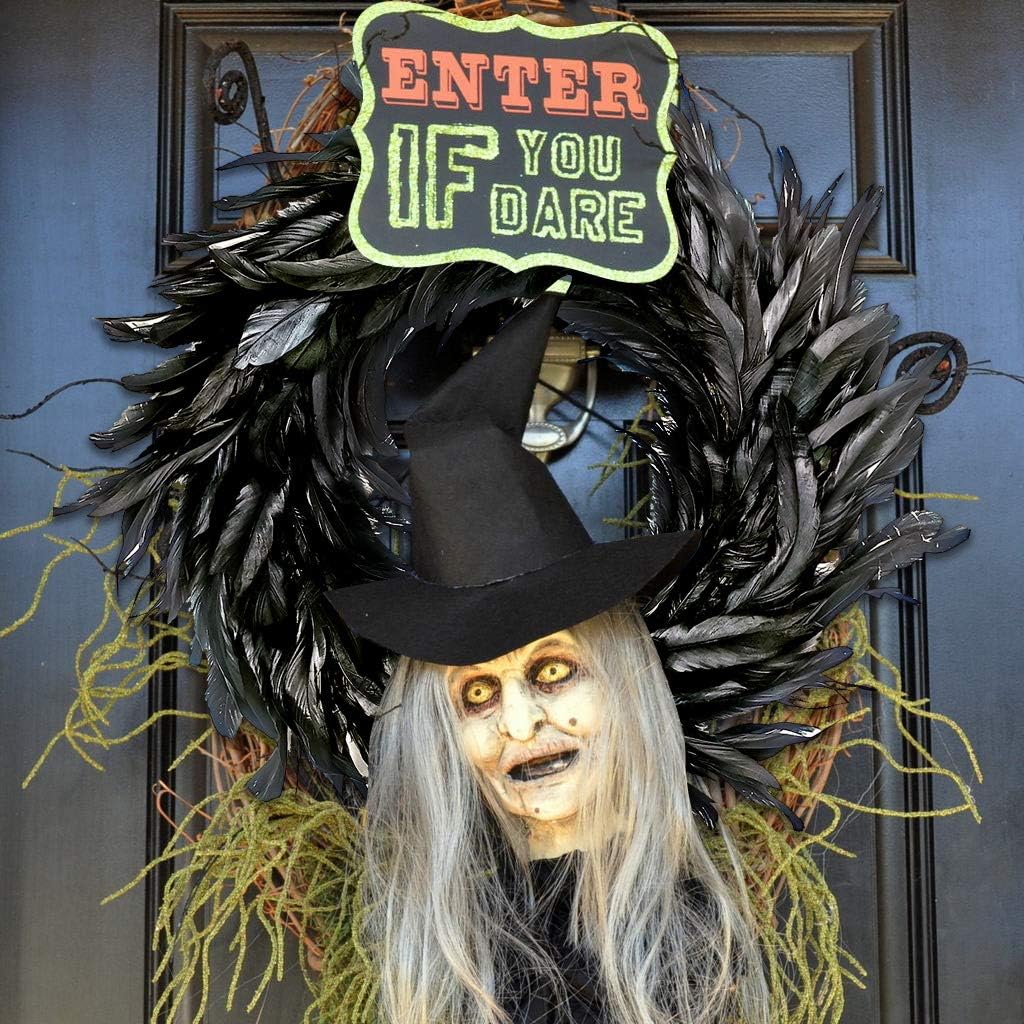 MOVINPE Black Feather Wreath - 15 Inch Halloween Decor Prop