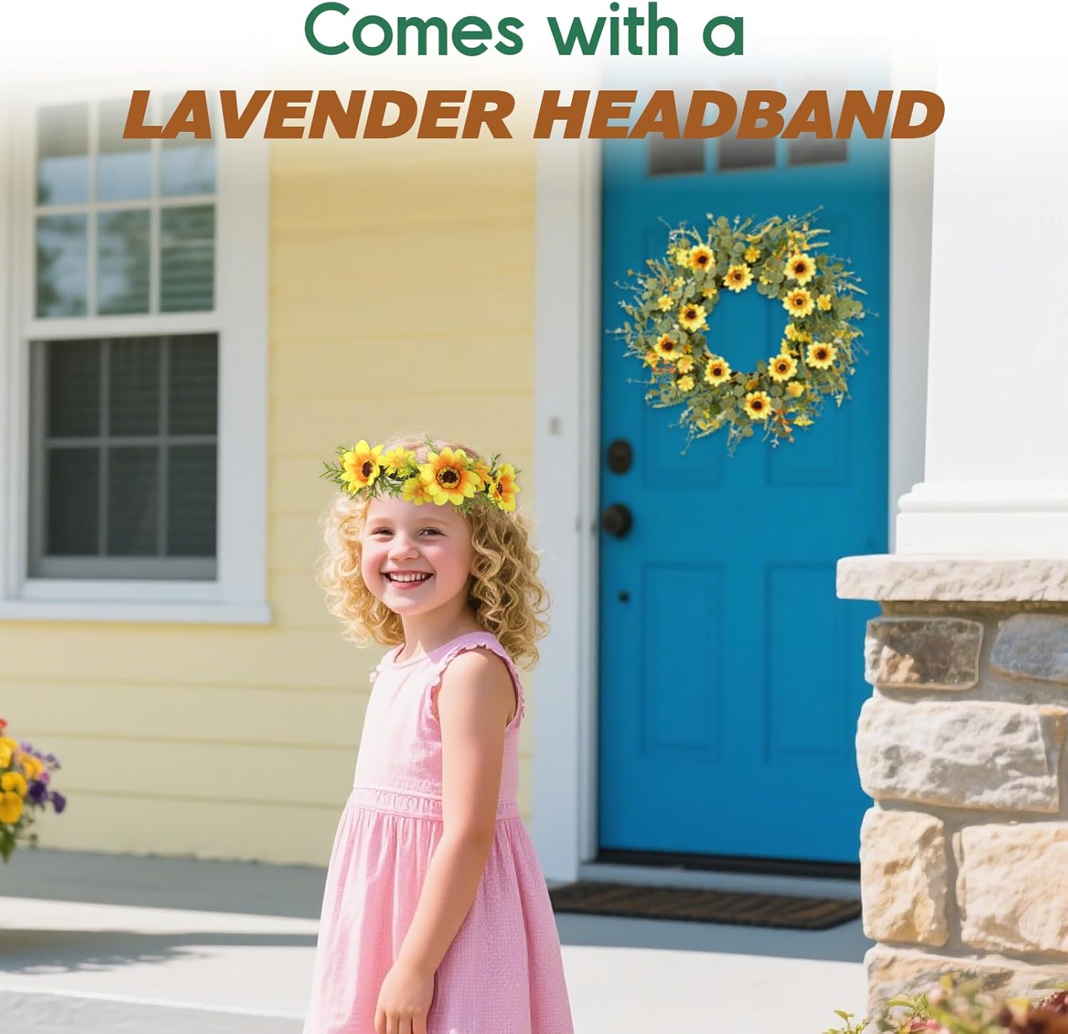24 Yellow Sunflower Wreath with Headband and DIY Accessories