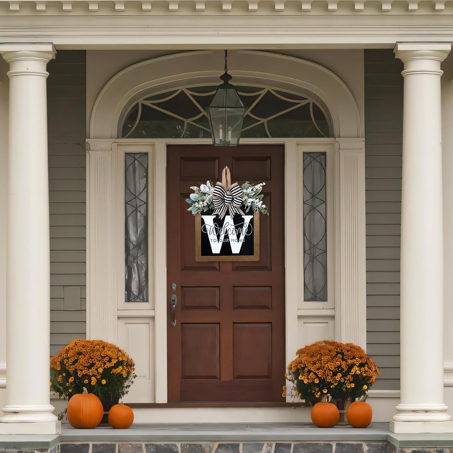 Ultra Large 14 Inch Front Door Wreath with 26 Initial Welcome Sign