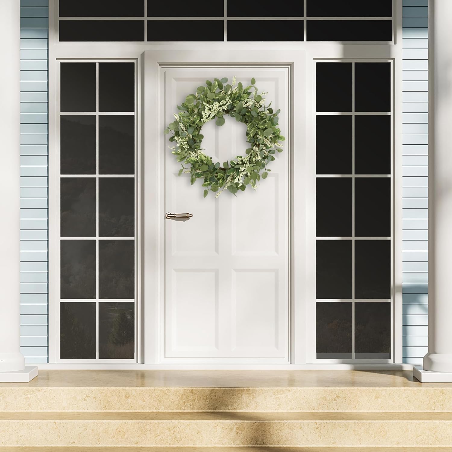 20 Inch Green Eucalyptus Wreath with Berries for Front Door Decor