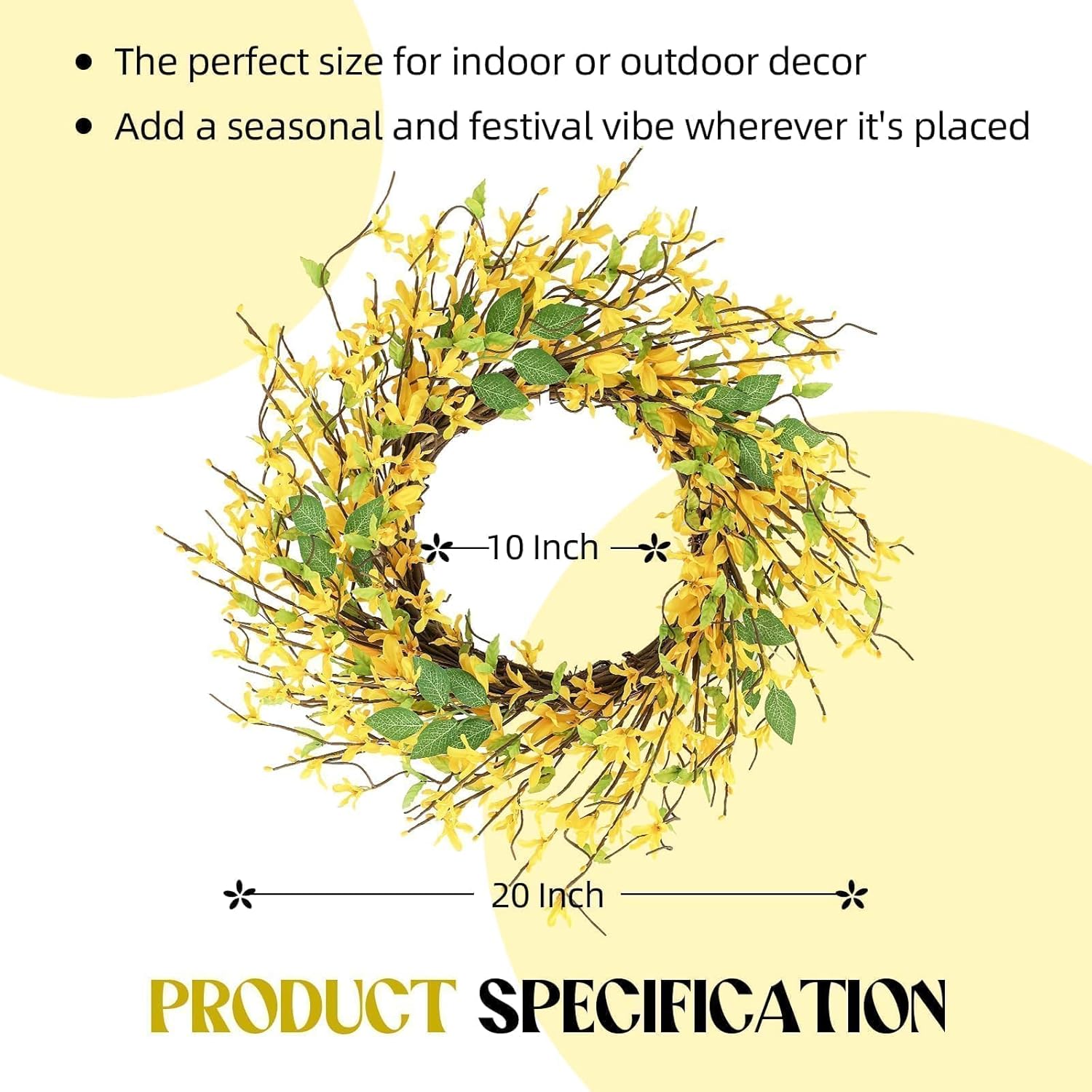 Hometrance 20 Inch Spring Wreath with Yellow Flowers