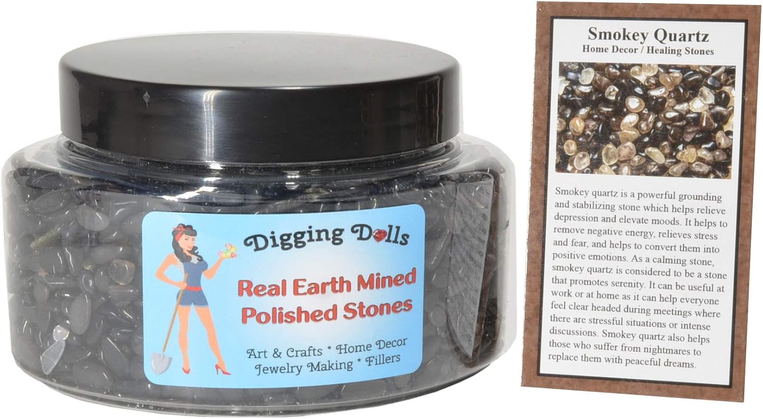 1 Gift Jar of Tumbled Smokey Quartz Chips - 2 Pounds with Info Card