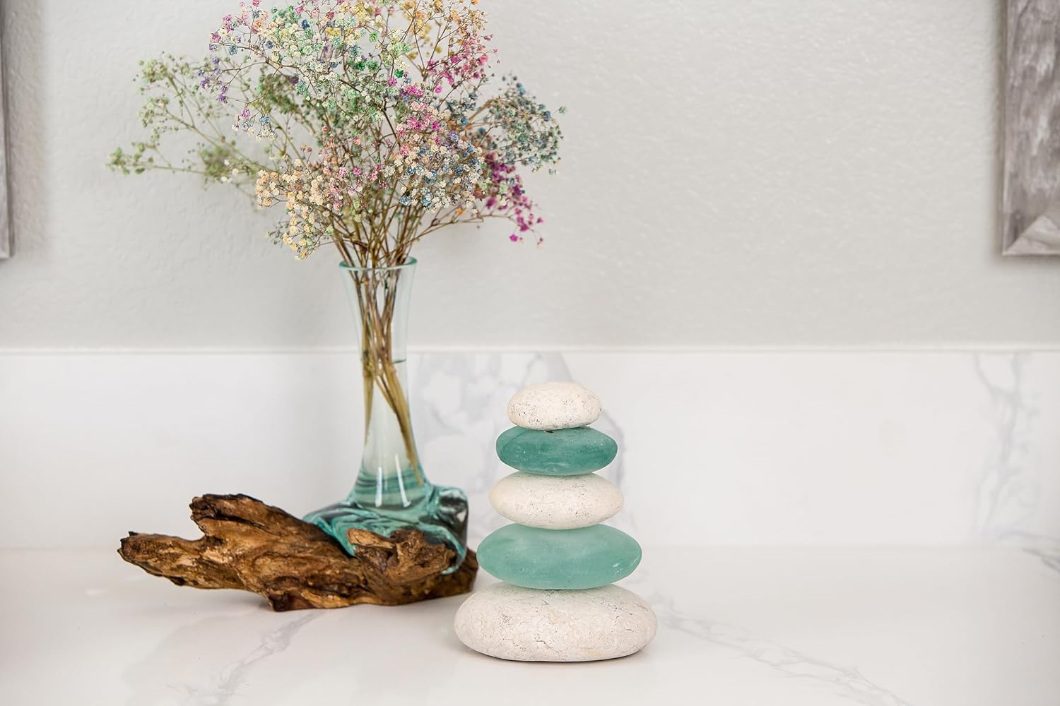 Garden Age Supply Quintuple Glass Cairn Set with White and Blue Stones