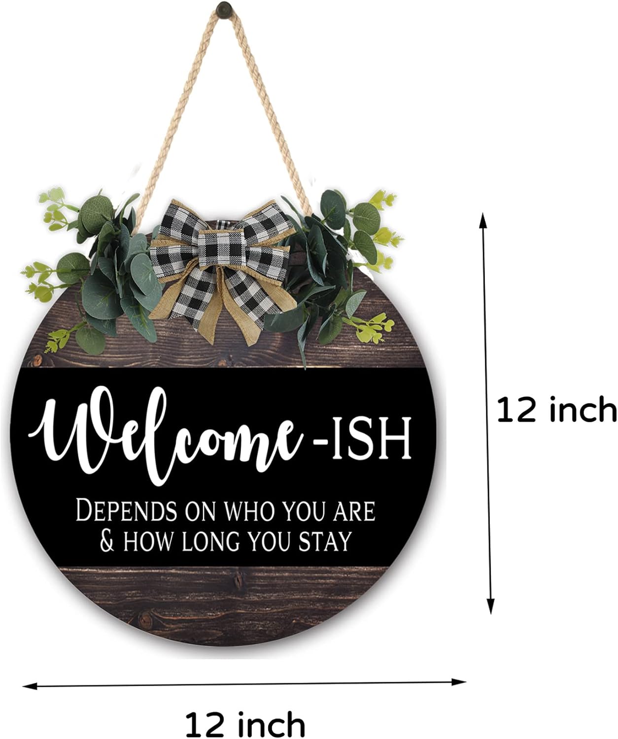 Welcome Sign for Front Door 12 in Round Wood Wreath Wall Hanging