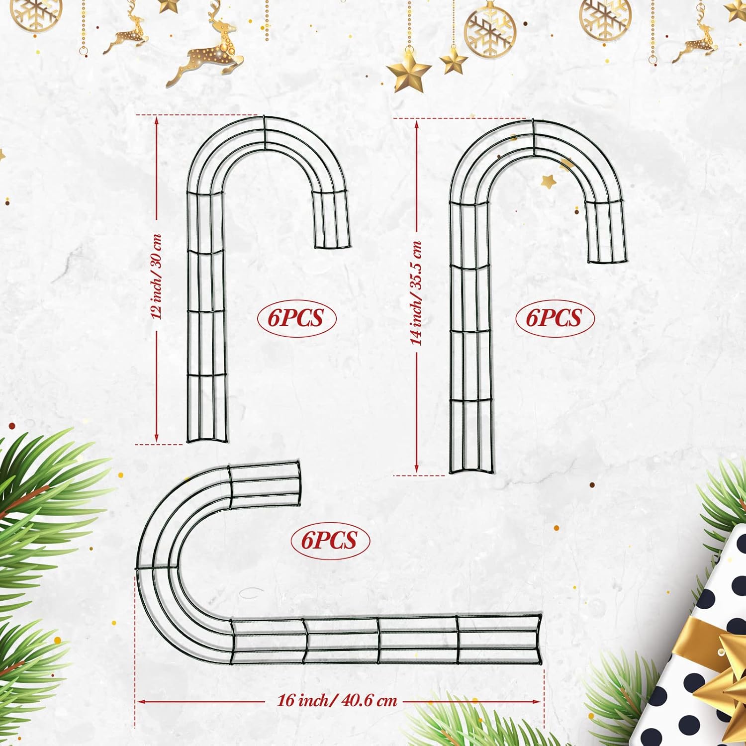 6 Piece Candy Cane Wire Wreath Frame for DIY Holiday Decoration