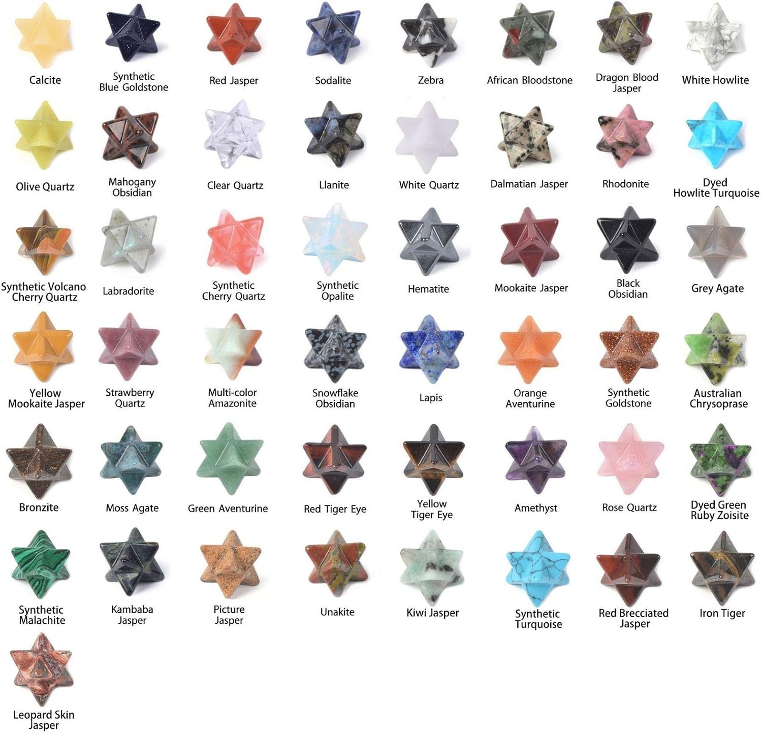 24pcs Multi-Color Carved Gemstone Merkaba Star Healing Stones