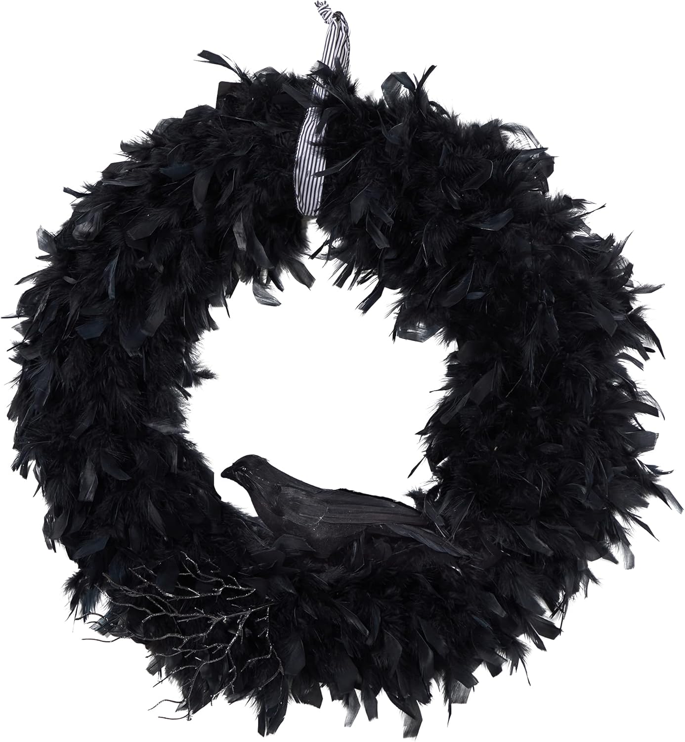 Nearly Natural 30in Halloween Raven Feather Wreath