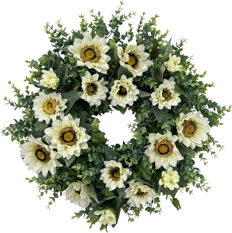 20 Inch Artificial Sunflower Wreath for Front Door
