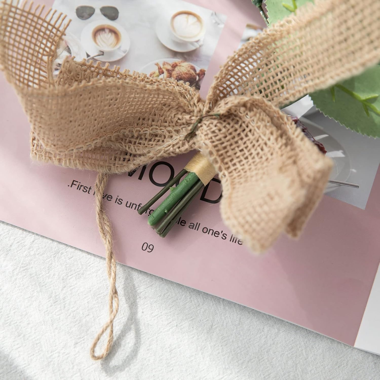 15in Artificial Floral Swag Wreath with Eucalyptus and Burlap Bow