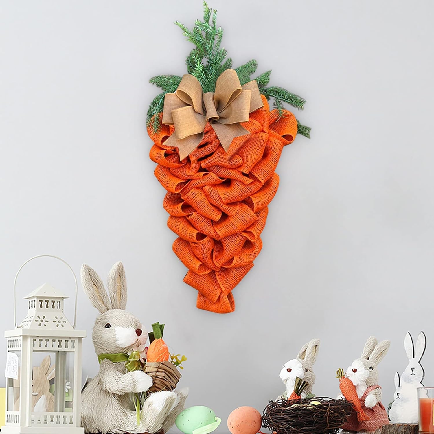 Easter Carrot Wreath with Bow and Eucalyptus Leaves